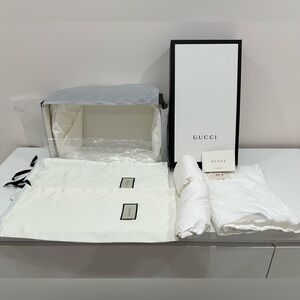 Gucci white&black shoe box with 2 dust bags, tissue/shoe stuffing papers & card